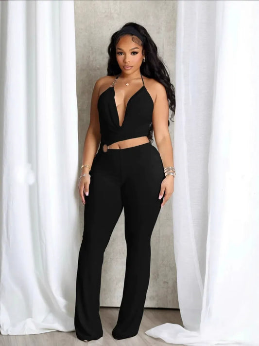 Halter neck hollow suspender jumpsuit