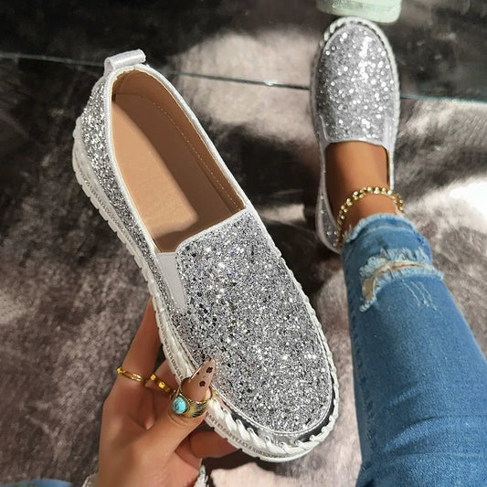 Fashionable Rhinestones Thick-Soled Loafers