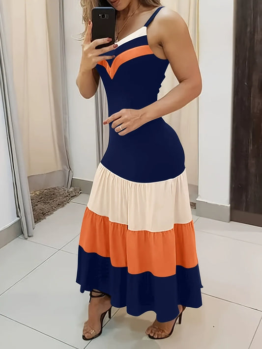 Contrast color slip dress