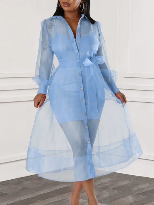 Curvy Mesh Shirt Ensemble Dress Set