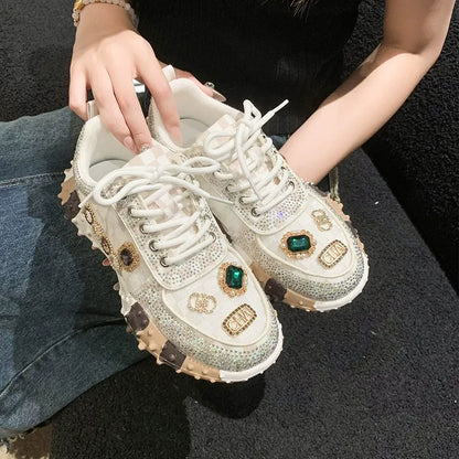 Women's Fashion Rhinestone Letter Sparkling Sneakers
