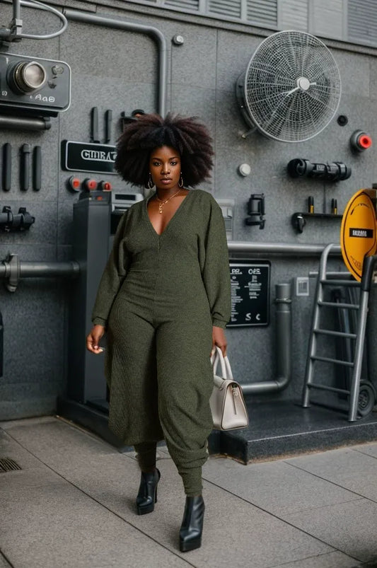 Solid color patchwork jumpsuit