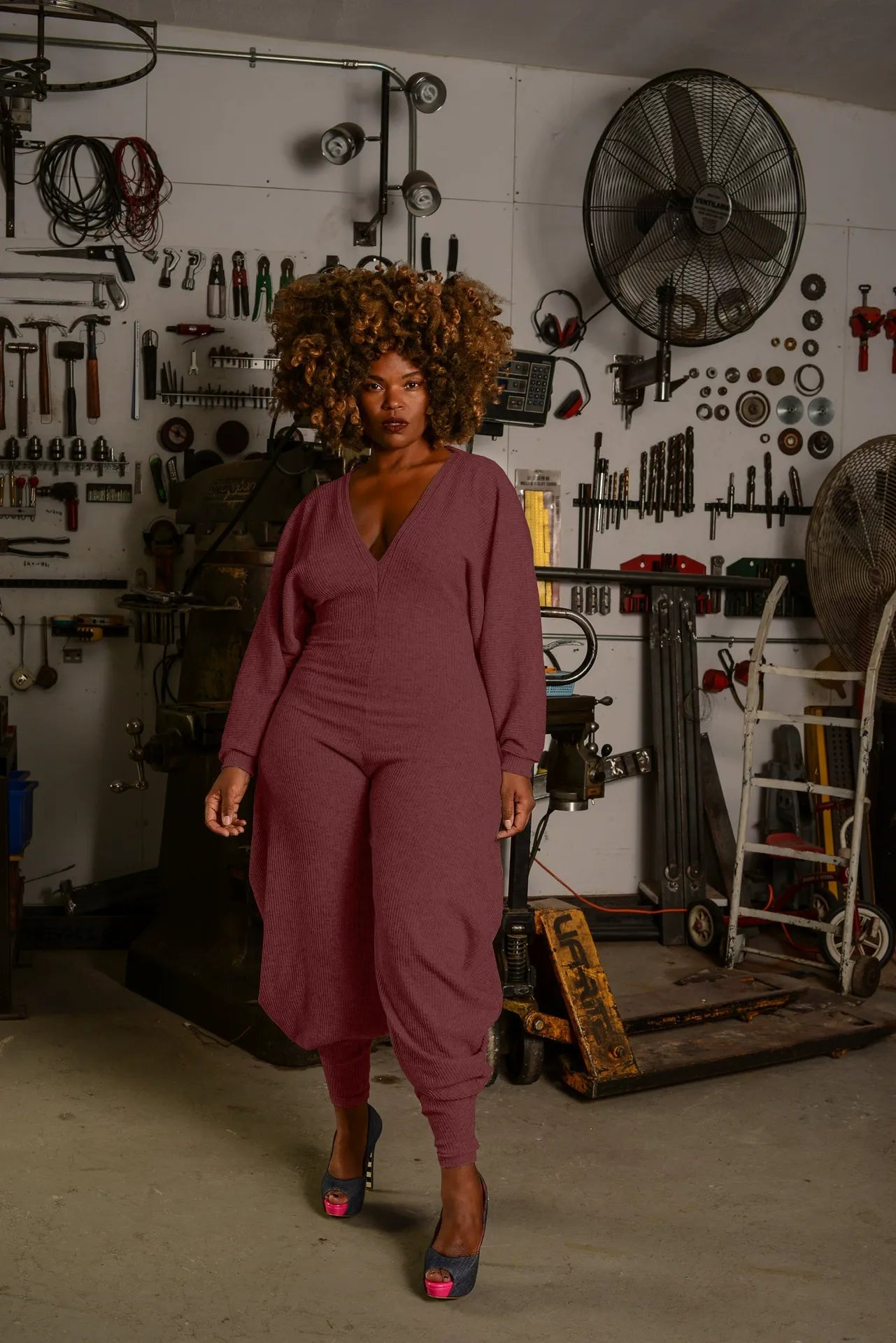 Solid color patchwork jumpsuit