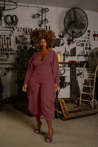 Solid color patchwork jumpsuit