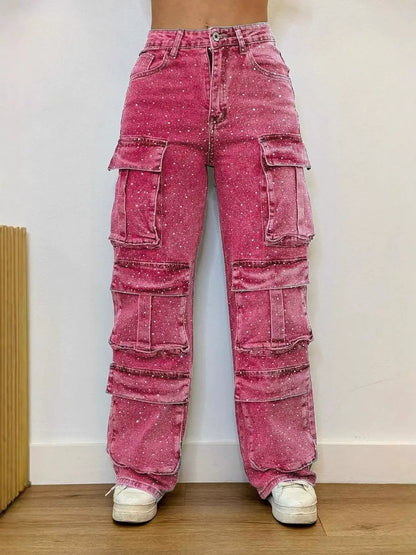 Rhinestone Glitter Pocket Jeans