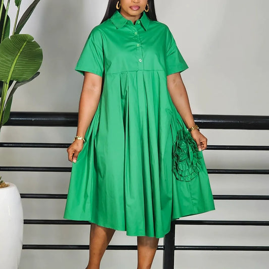 3D-Floral A-Line Shirt Dress