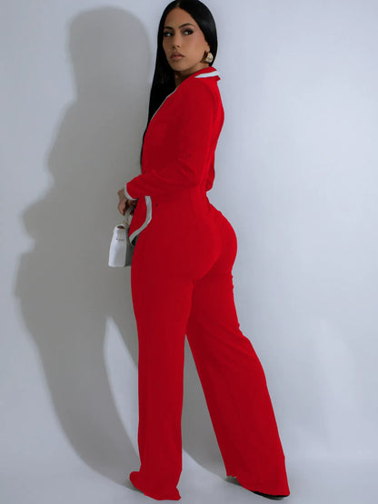 Belted long-sleeved jumpsuit