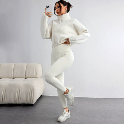 Plush sweatshirt yoga wear sports three-piece suit