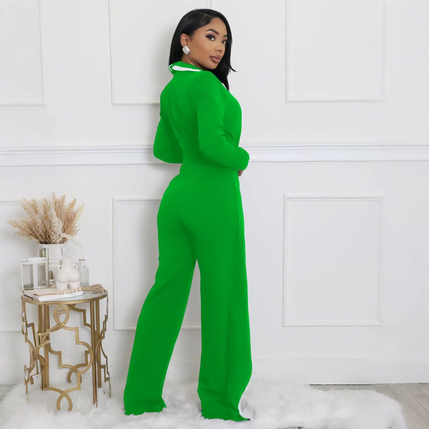 Belted long-sleeved jumpsuit