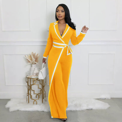 Belted long-sleeved jumpsuit