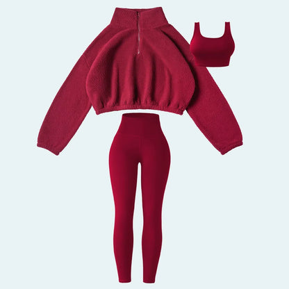 Plush sweatshirt yoga wear sports three-piece suit