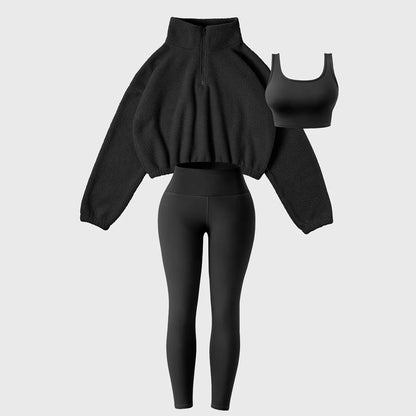 Plush sweatshirt yoga wear sports three-piece suit