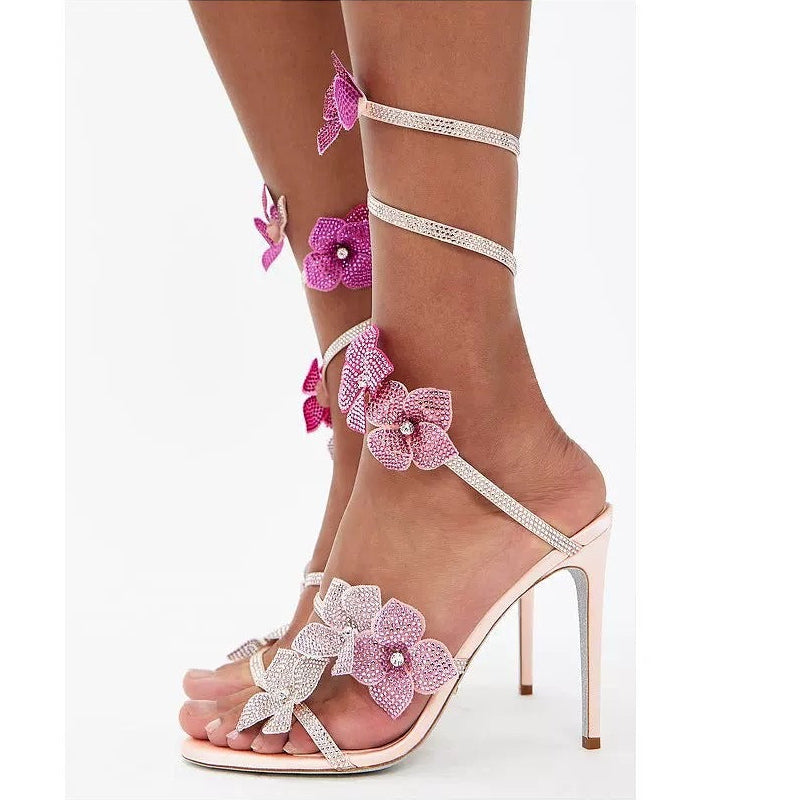 Serpentine Crystal Ankle-Wrap Heels