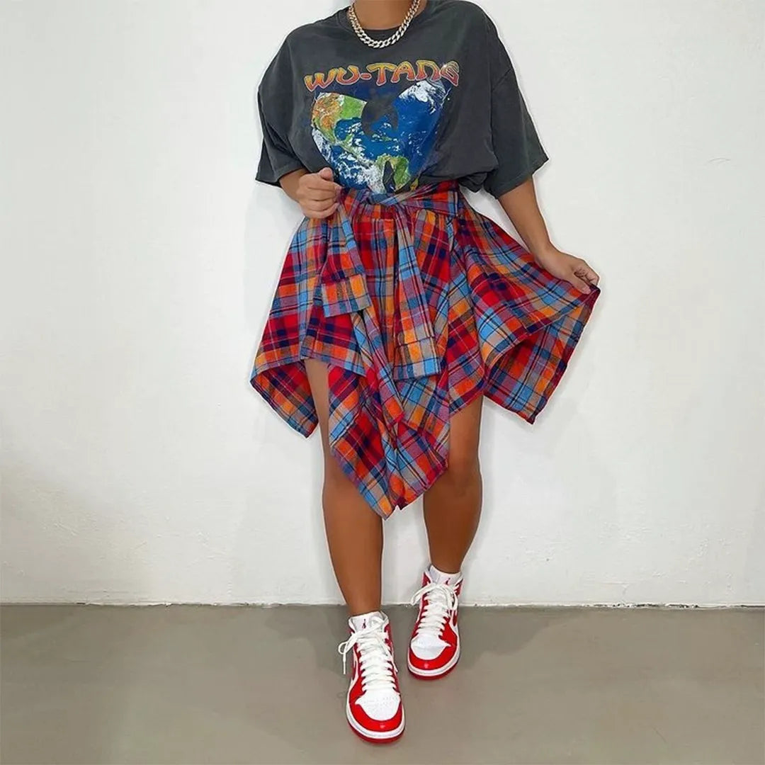 Irregular Plaid Skirt