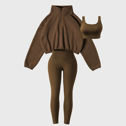 Plush sweatshirt yoga wear sports three-piece suit