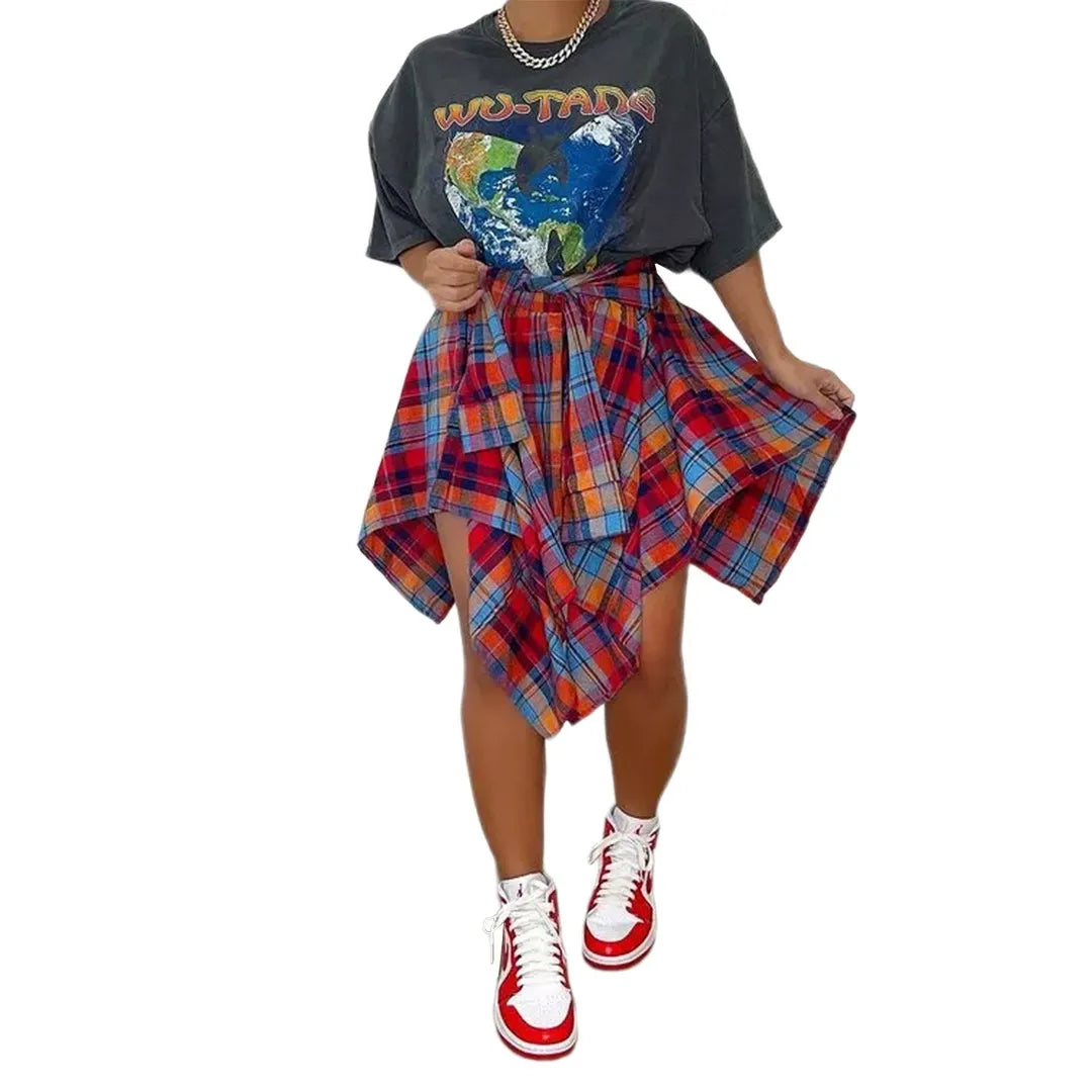 Irregular Plaid Skirt