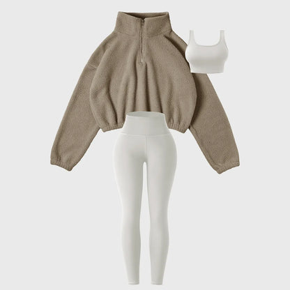 Plush sweatshirt yoga wear sports three-piece suit