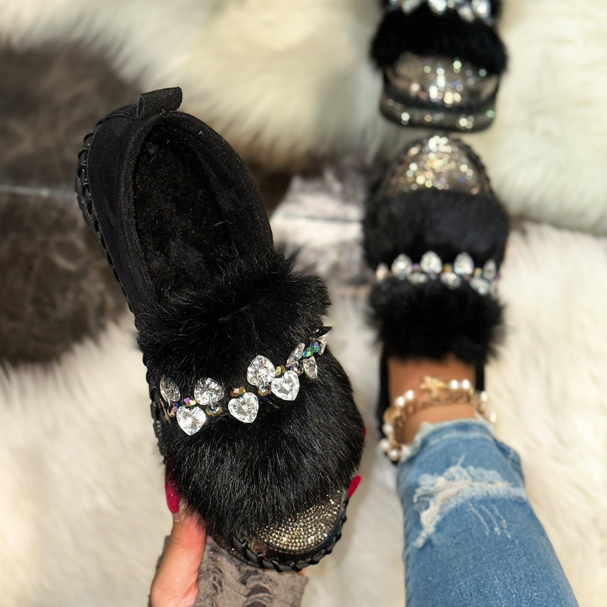 Women's Rhinestone Plush Sparkly Shoes