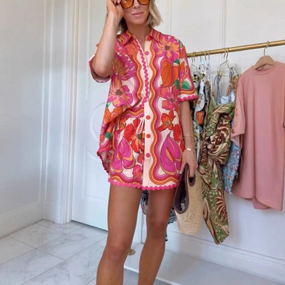 Printed lapel shirt two-piece suit