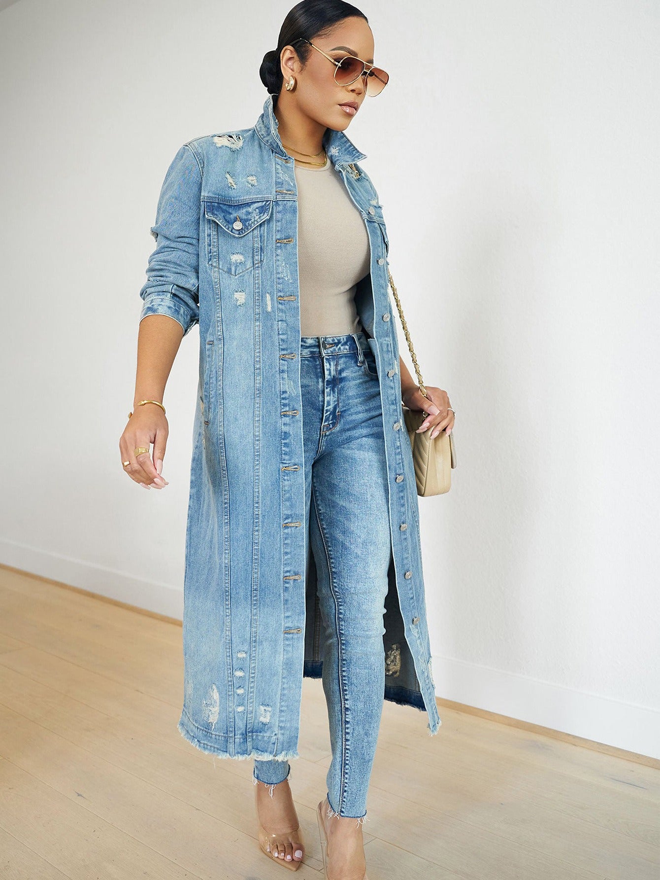 Long denim jacket