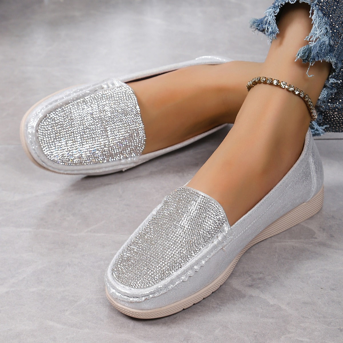 Rhinestone Women's Sparkly Orthopedic Loafers