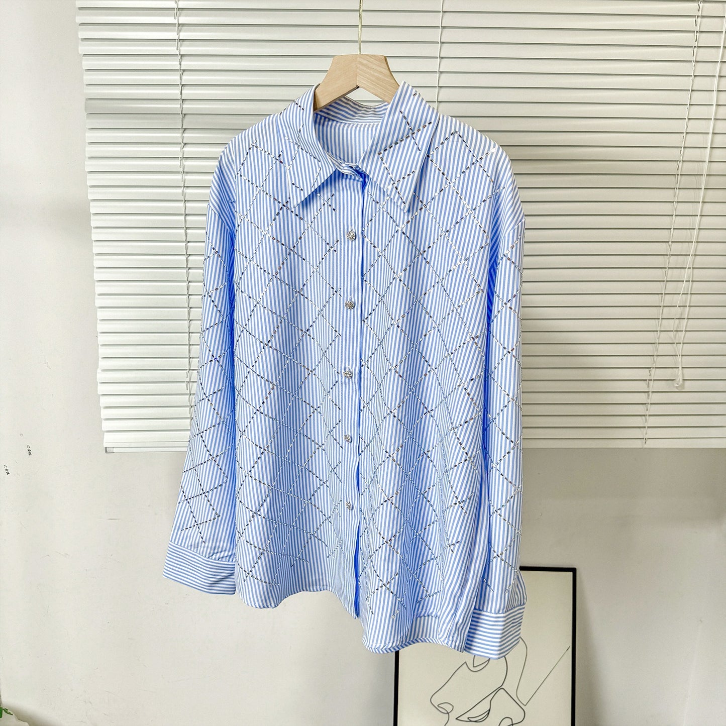 Elegant rhinestone quilted shirt