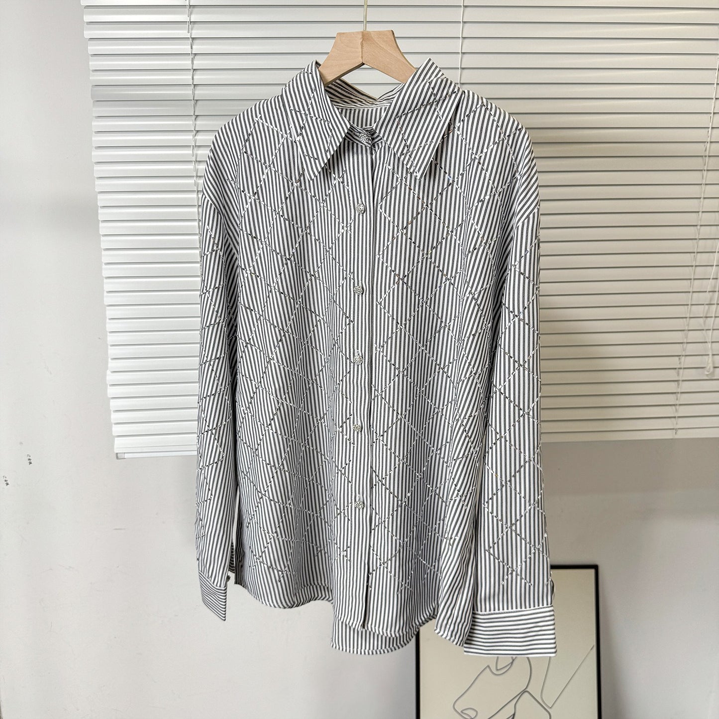 Elegant rhinestone quilted shirt