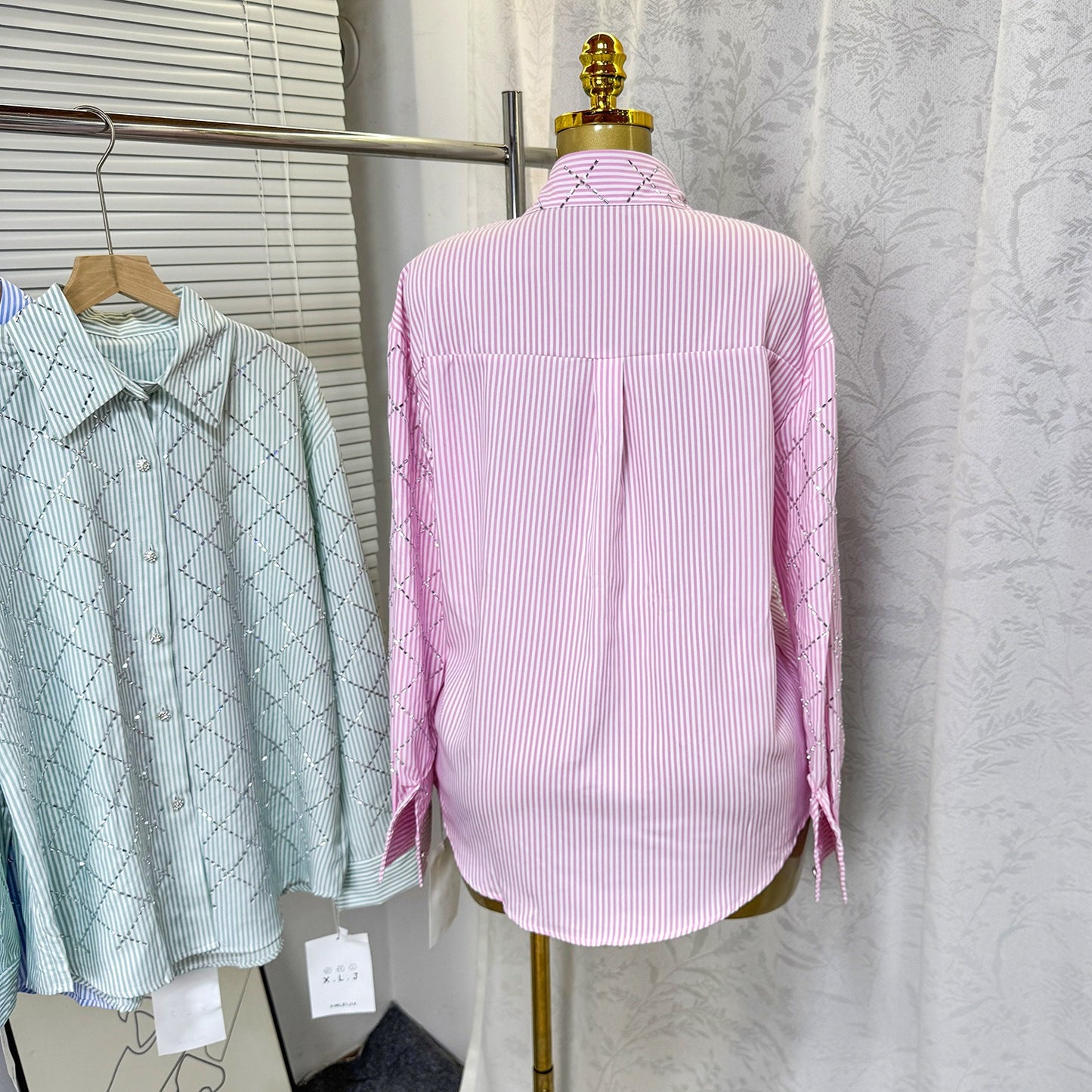 Elegant rhinestone quilted shirt