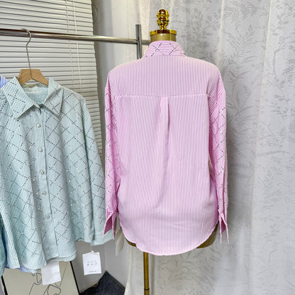 Elegant rhinestone quilted shirt