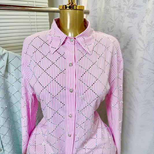 Elegant rhinestone quilted shirt