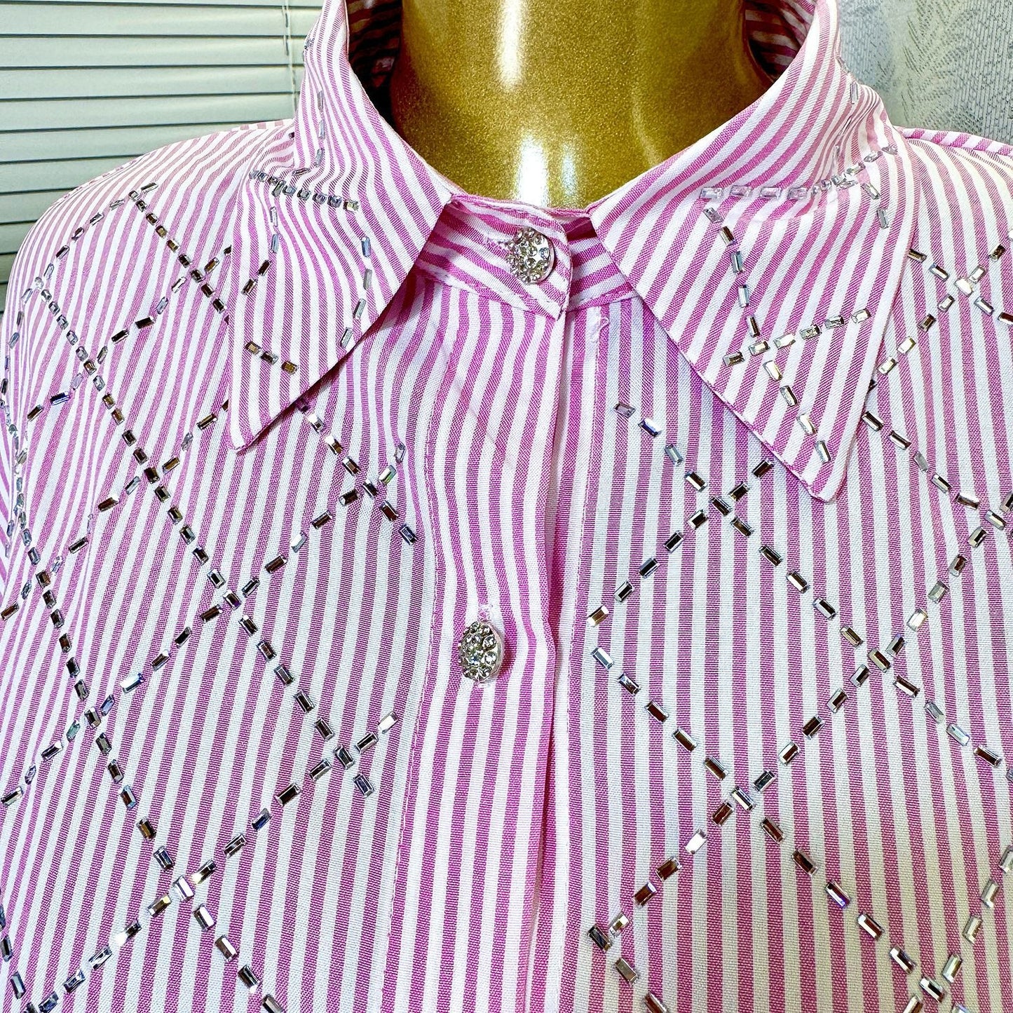 Elegant rhinestone quilted shirt