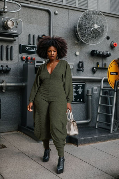 Solid color patchwork jumpsuit