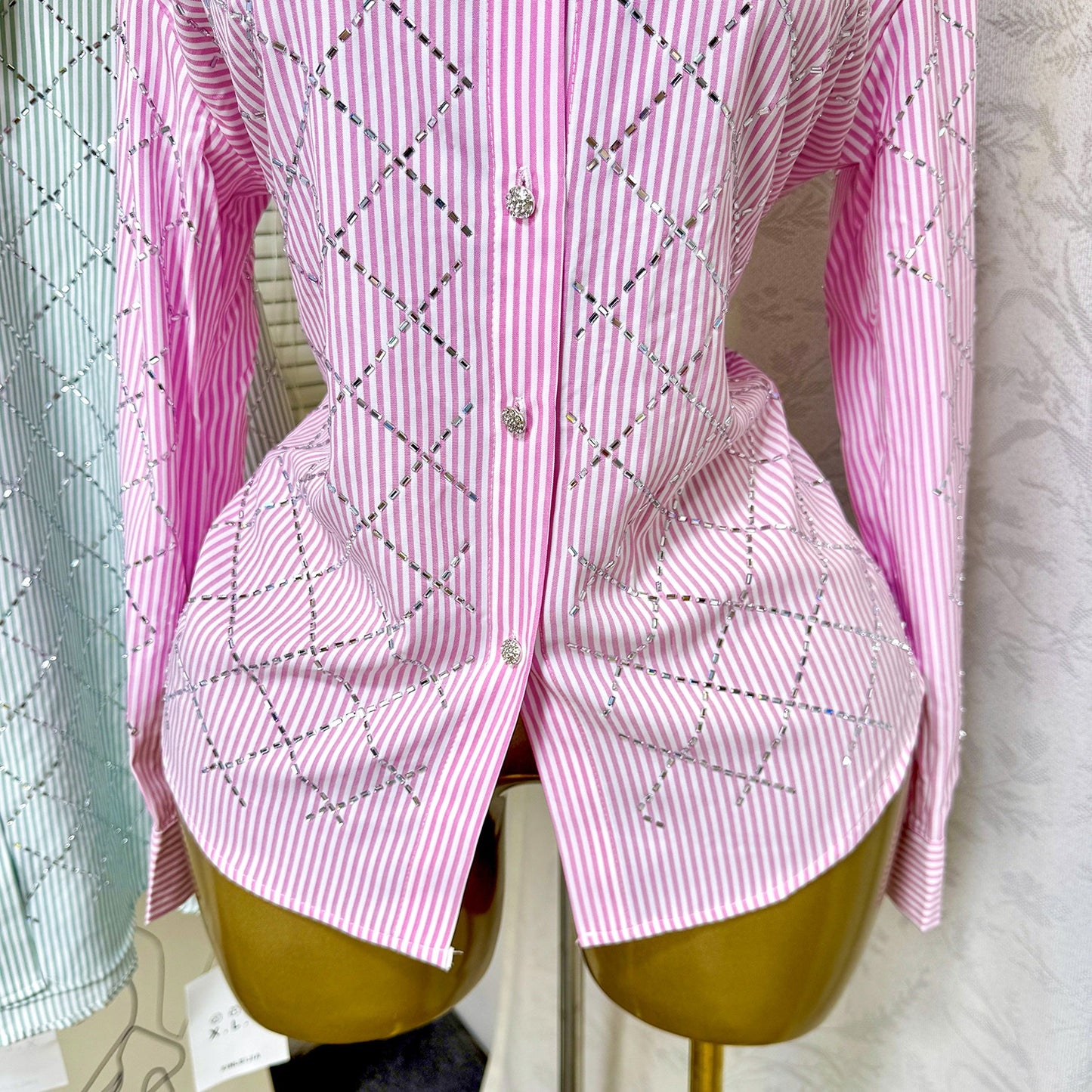 Elegant rhinestone quilted shirt