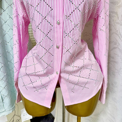 Elegant rhinestone quilted shirt