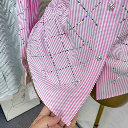 Elegant rhinestone quilted shirt