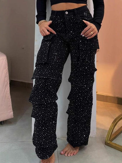 Rhinestone Glitter Pocket Jeans