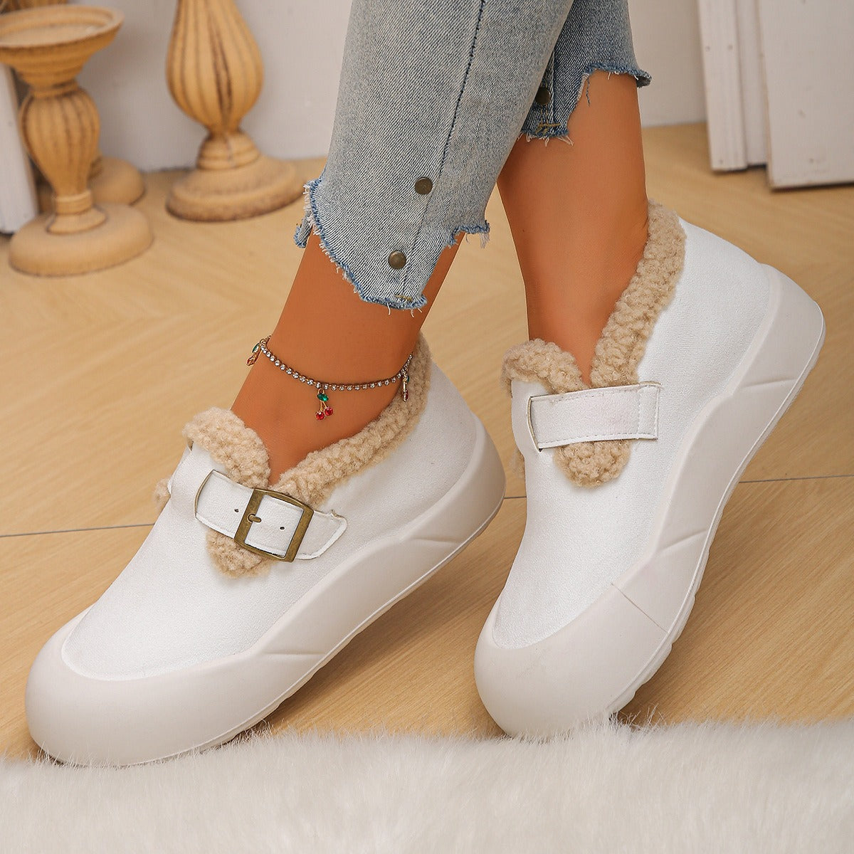 Retro lightweight fleece-lined ankle boots