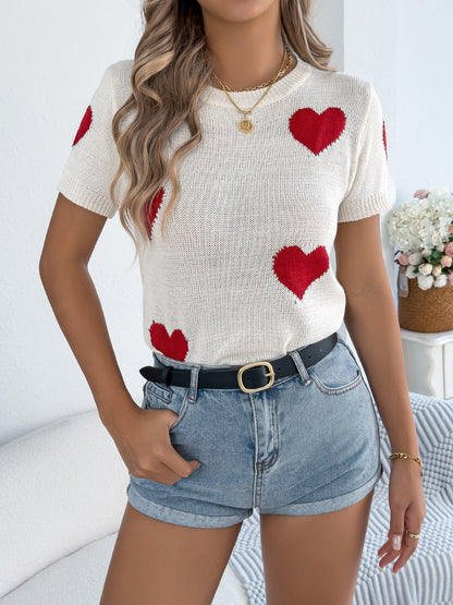 Customized Heart Knitted Short Sleeve Top