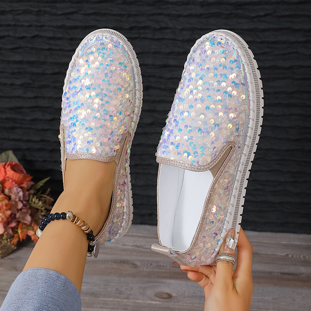 New Sequins Thick-Soled Slip-On Shoes