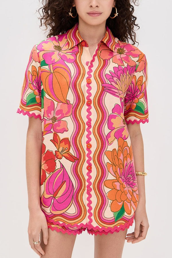 Printed lapel shirt two-piece suit