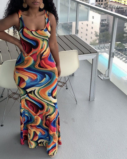 Abstract wave print maxi dress
