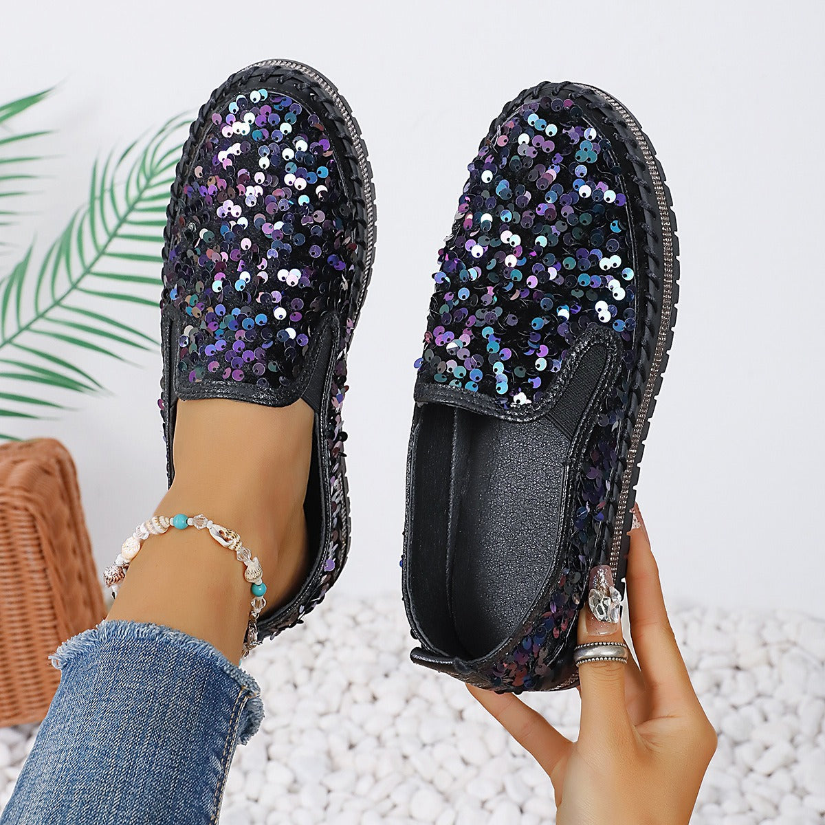 New Sequins Thick-Soled Slip-On Shoes