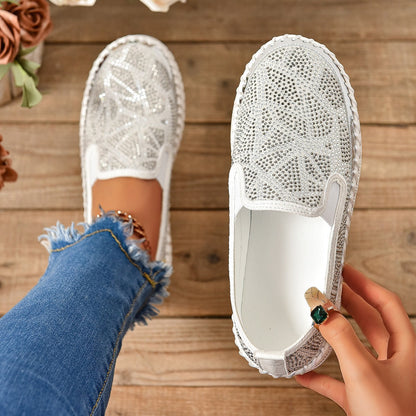 Rhinestones And Thick Platform Versatile Flat Loafers
