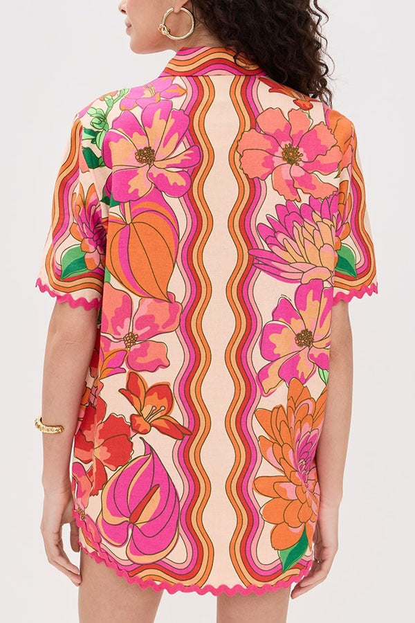 Printed lapel shirt two-piece suit