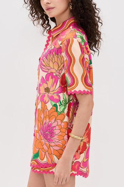 Printed lapel shirt two-piece suit