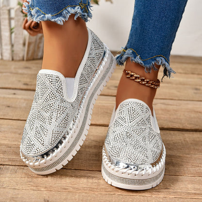 Rhinestones And Thick Platform Versatile Flat Loafers