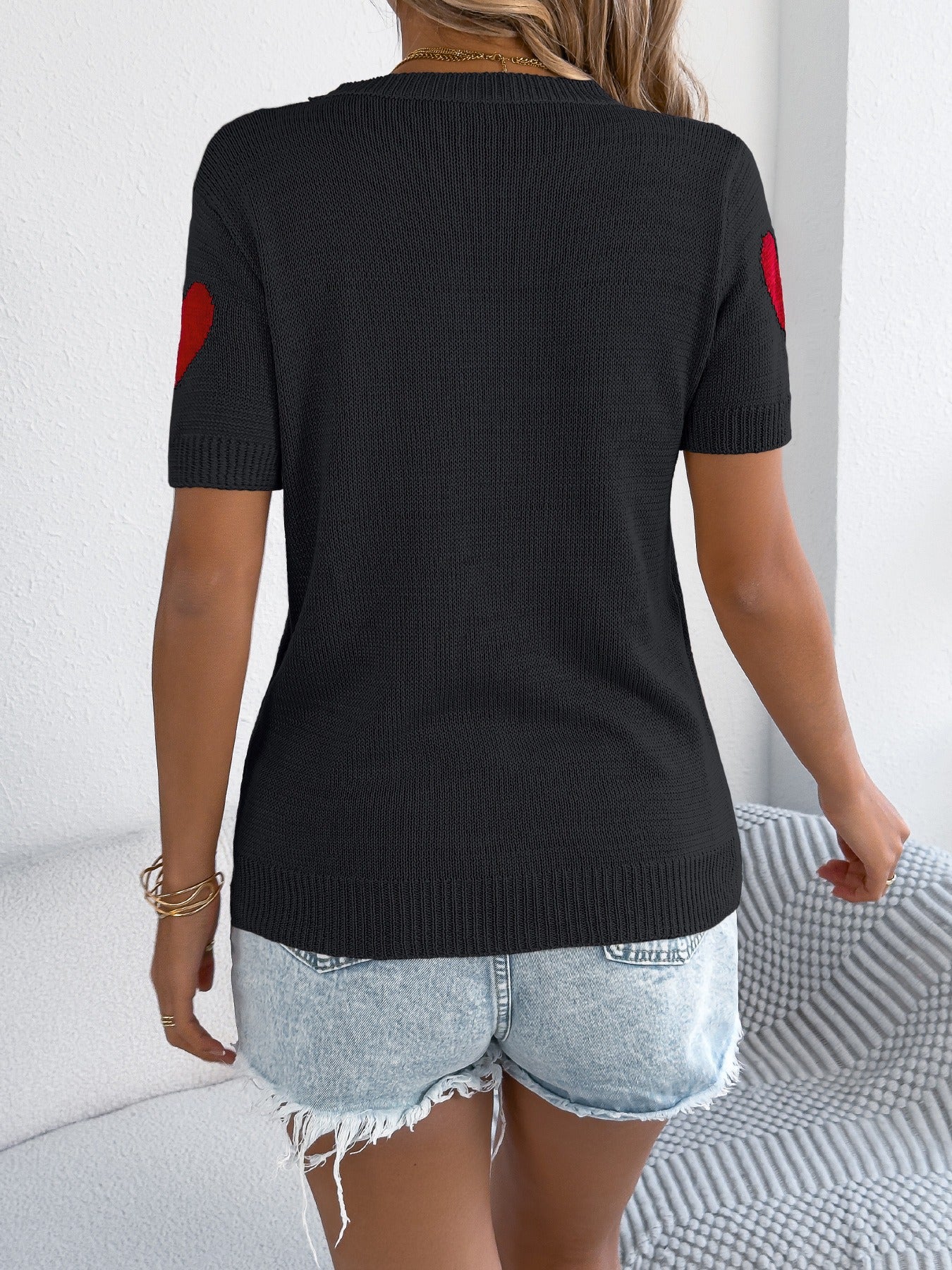 Customized Heart Knitted Short Sleeve Top