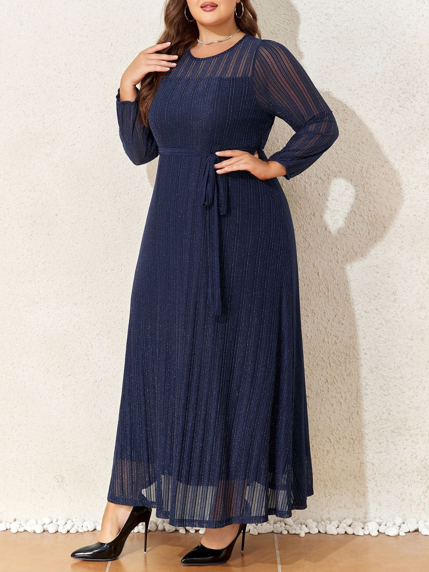 Elegant Glitter Mesh Plus Size Party Dress