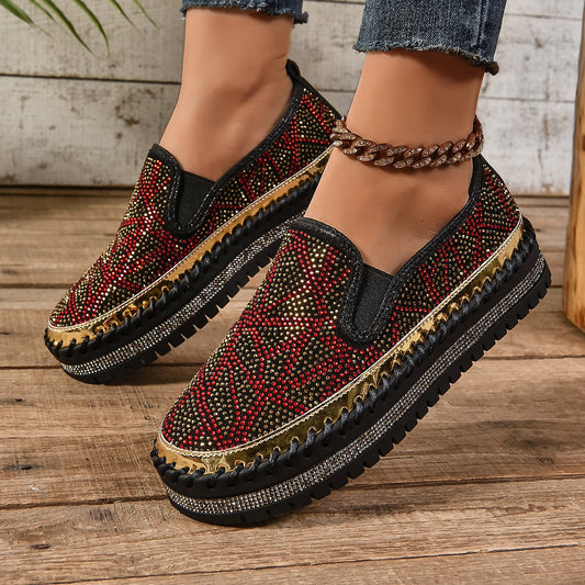 Rhinestones And Thick Platform Versatile Flat Loafers
