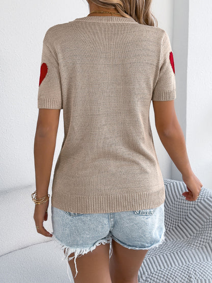 Customized Heart Knitted Short Sleeve Top